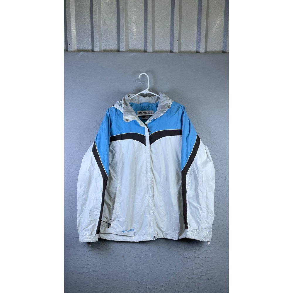Columbia Interchange Jacket Shell Mens XL White Blue Good Colorblock Hooded